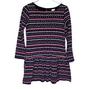 Gymboree Girls Heart Knit Dress Navy Pink Long Sleeve Cotton Size 7